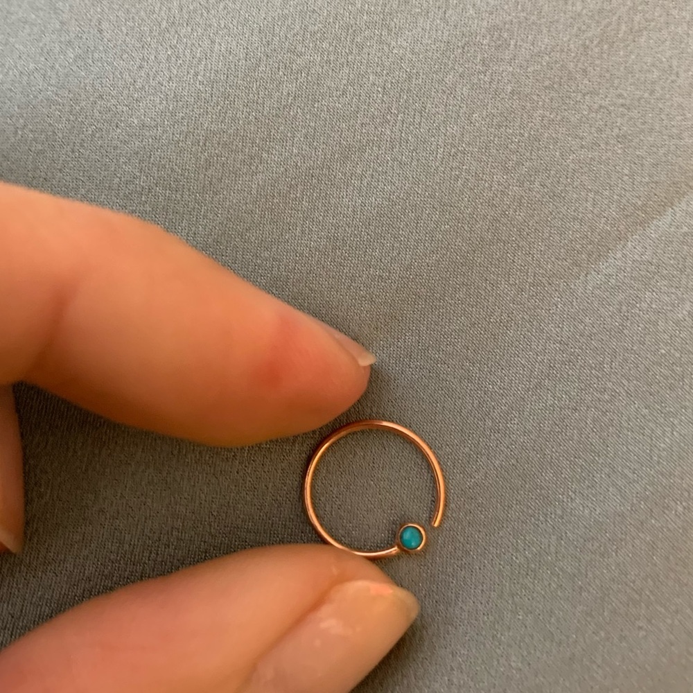 Rose gold fill ear or nose ring with blue stone